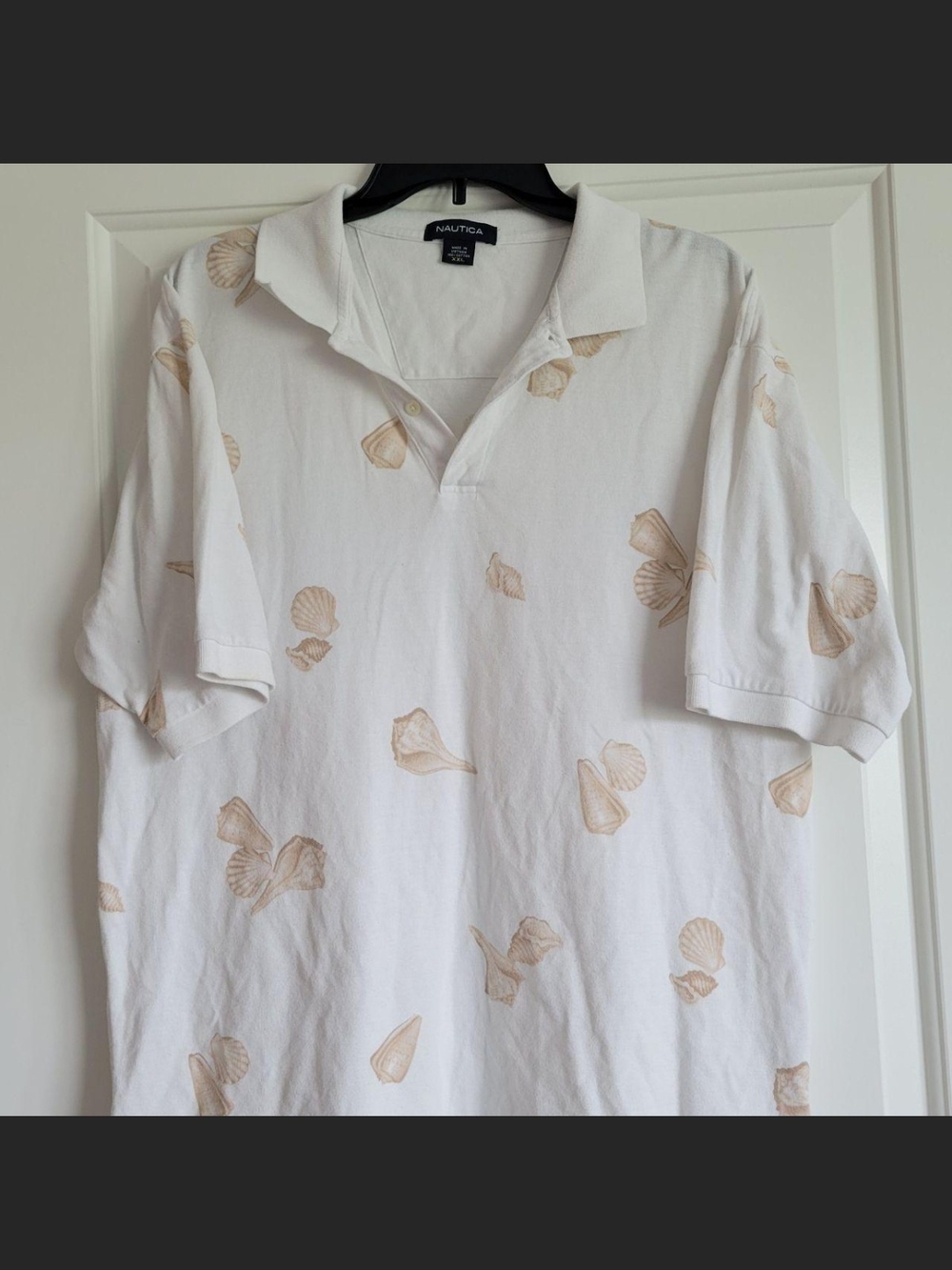 Nautica White Polo with Beige Shell Motif